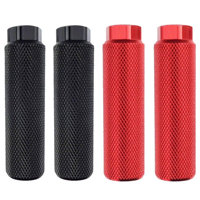 Zelerdo 2 Pairs Aluminum Alloy Bike Pegs for Mountain Bike Cycling Rear Stunt Pegs Fit 3/8 inch Axles (Pure Black and Red, 100x28 mm) - Image 1